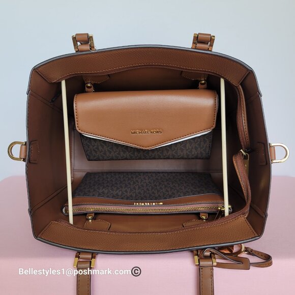 MICHAEL KORS Kimberly Embossed (PU) Large 3-in-1 Tote SET- Brown/Luggage 🎈$198. - Picture 14 of 16